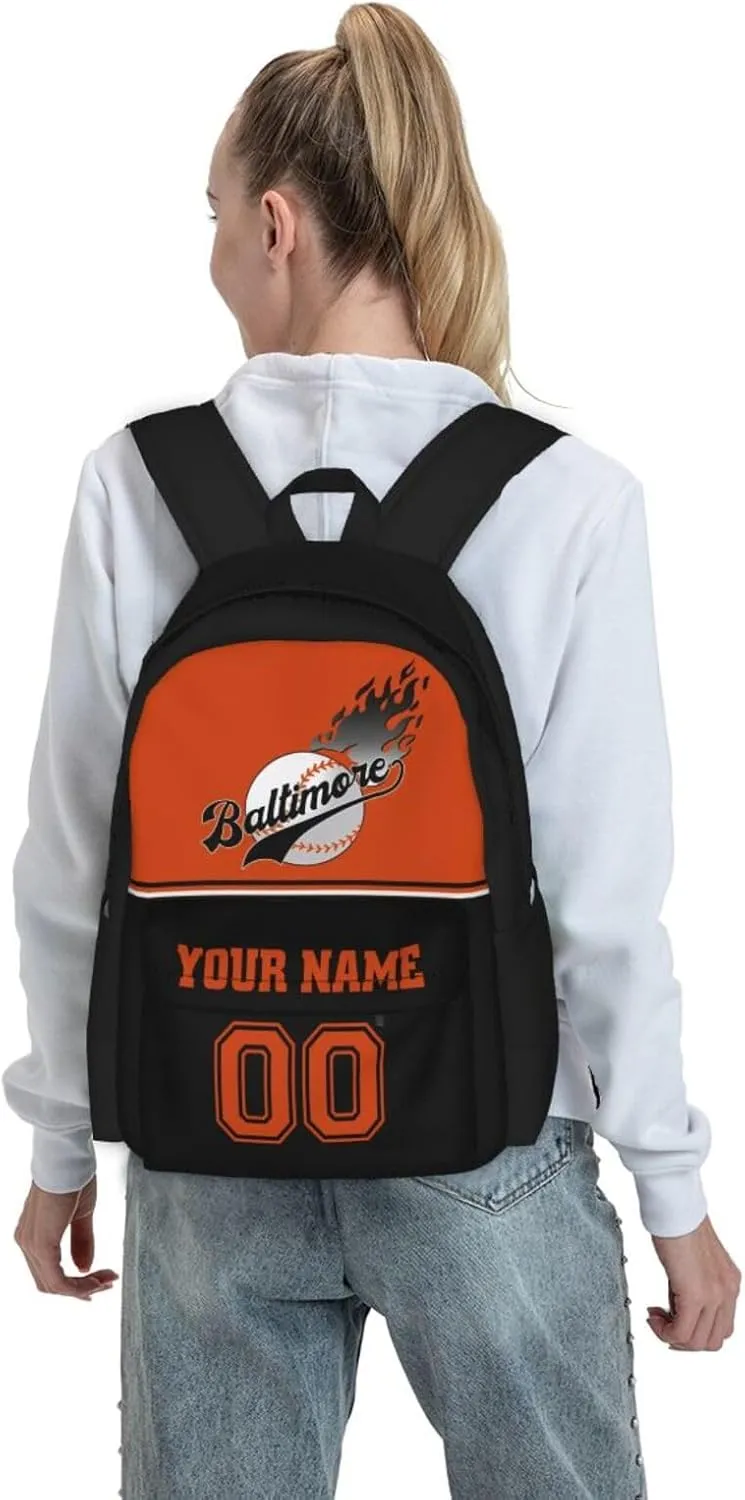 Baltimore Backpack,Custom Baseball Sports Backpack With Name And Number,Personalized High Capacity Casual Laptop Bag Travel Bag Gifts For Fans Men Women