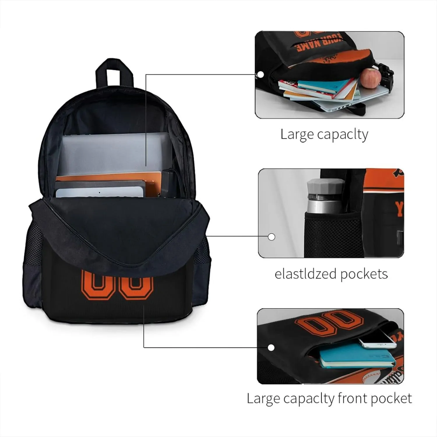 Baltimore Backpack,Custom Baseball Sports Backpack With Name And Number,Personalized High Capacity Casual Laptop Bag Travel Bag Gifts For Fans Men Women