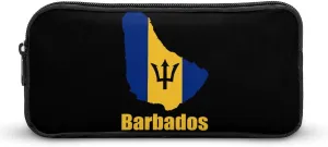 Barbados Flag Map Cute Pencil Case Pencil Pouch Portable Pen Bag with Zip Stationary Supplies Travel Storage Bag