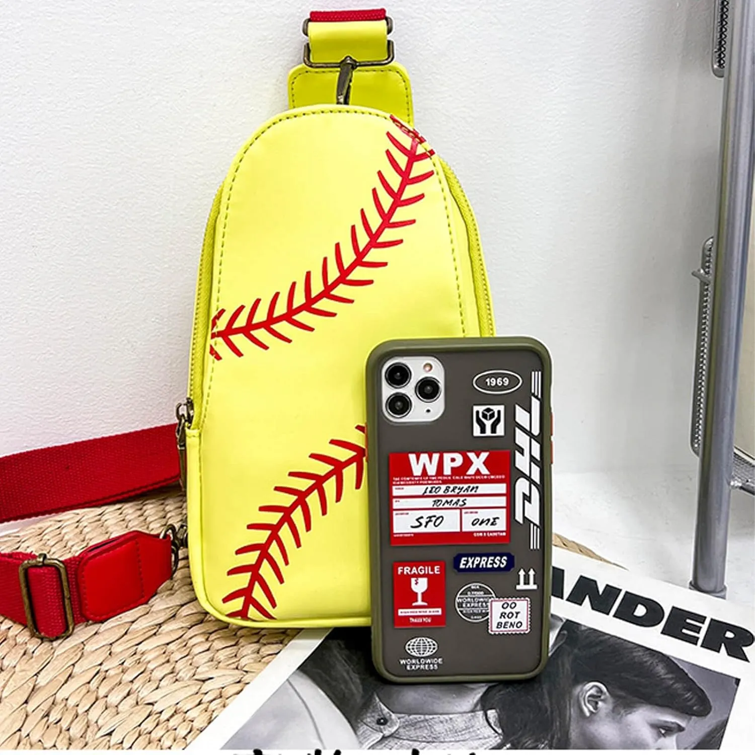 Baseball Crossbody Bag for Women – Softball Sling Bag with Multiple Pockets, Adjustable Strap, Hands-Free Design for Sports