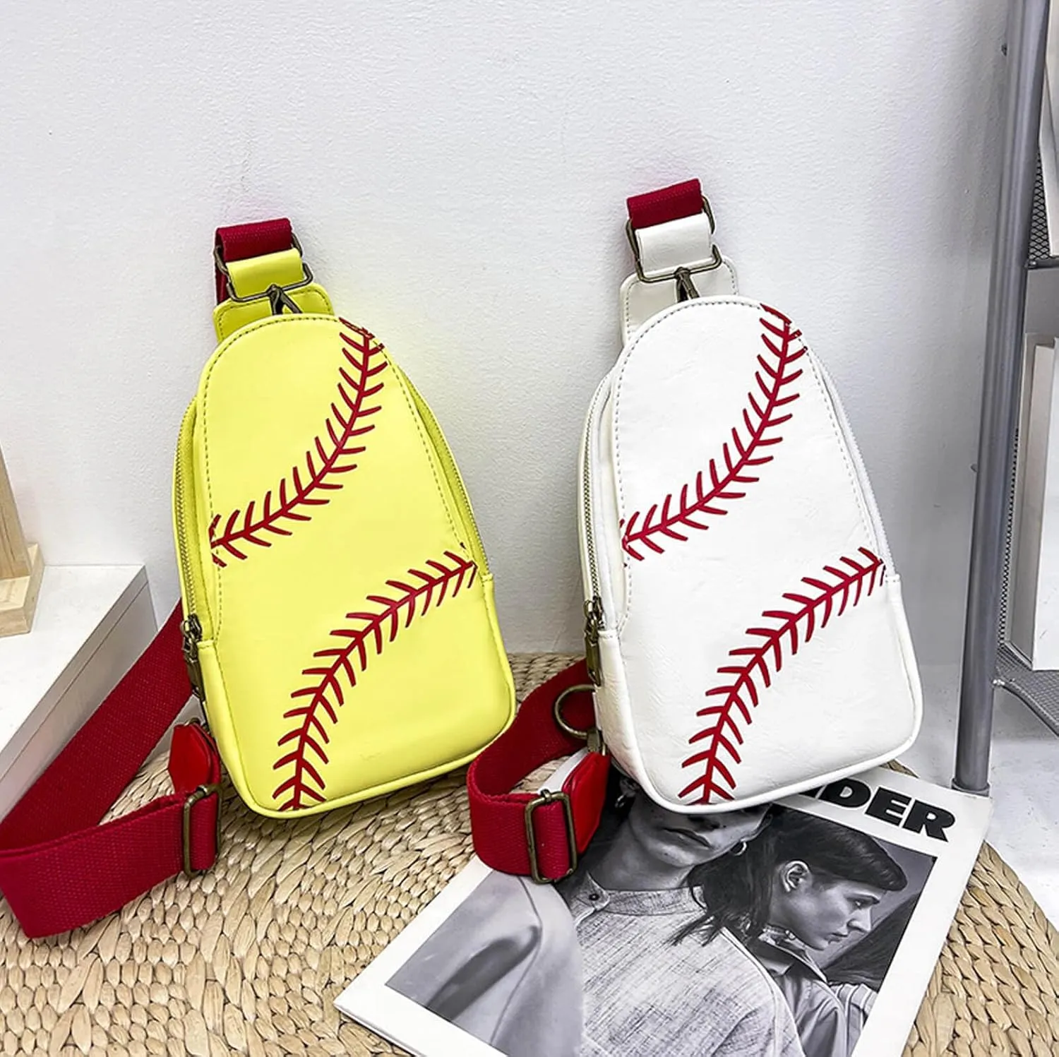 Baseball Crossbody Bag for Women – Softball Sling Bag with Multiple Pockets, Adjustable Strap, Hands-Free Design for Sports