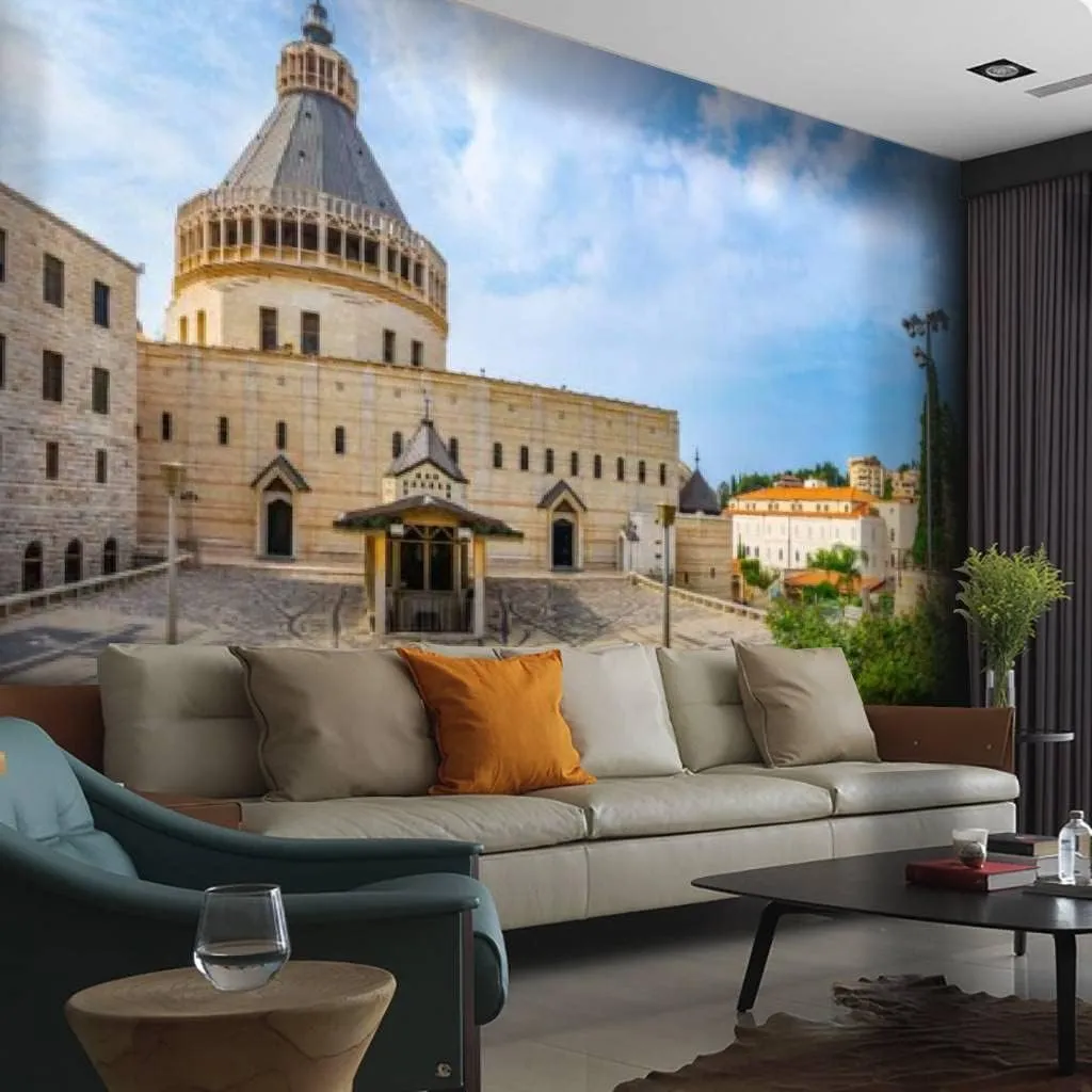 Basilica Annunciation Nazareth Canvas Wallpaper Print Self Adhesive Peel & Stick Wallpaper Wall Mural Wall Decal Sticker Poster Home Decor for Living Room