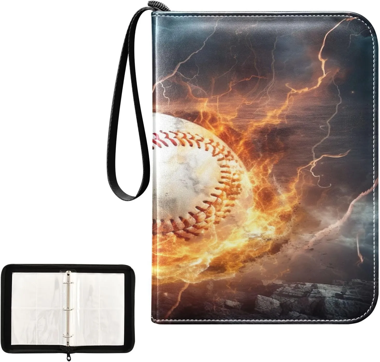 Basketball Painting Collectible Trading Card Albums, Waterproof PU Card Collection Binder Fits 400 Cards with Removable Sleeves for Baseball Card, Football Card