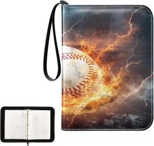 Basketball Painting Collectible Trading Card Albums, Waterproof PU Card Collection Binder Fits 400 Cards with Removable Sleeves for Baseball Card, Football Card