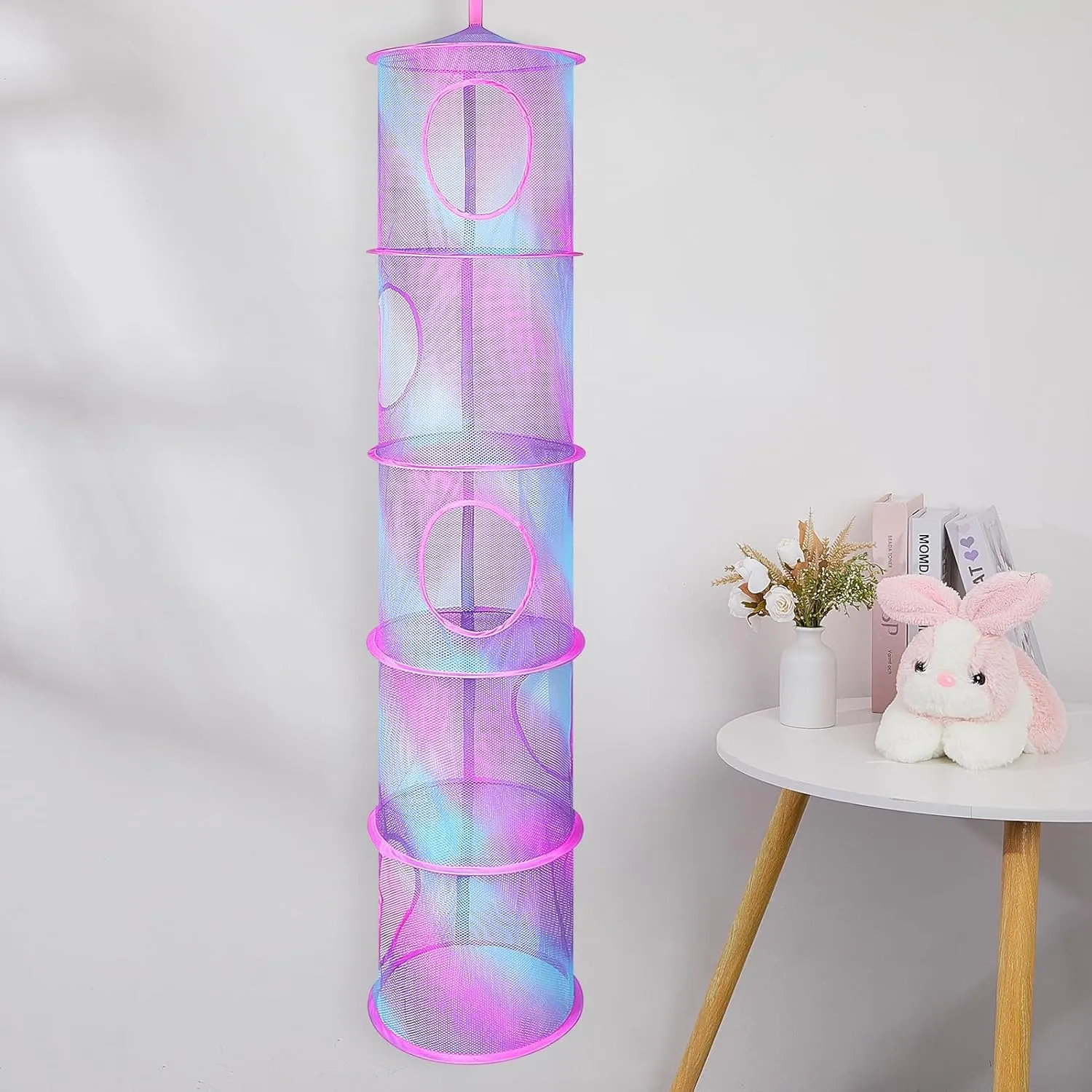 Basumee Stuffed Animals Net or Hammock 2 Pcs Stuffed Animals Storage Toy Net Hammock for Plushies Storage Organizer Mesh Kids Girls Room Decor, Blue and Purple, 5 Tiers