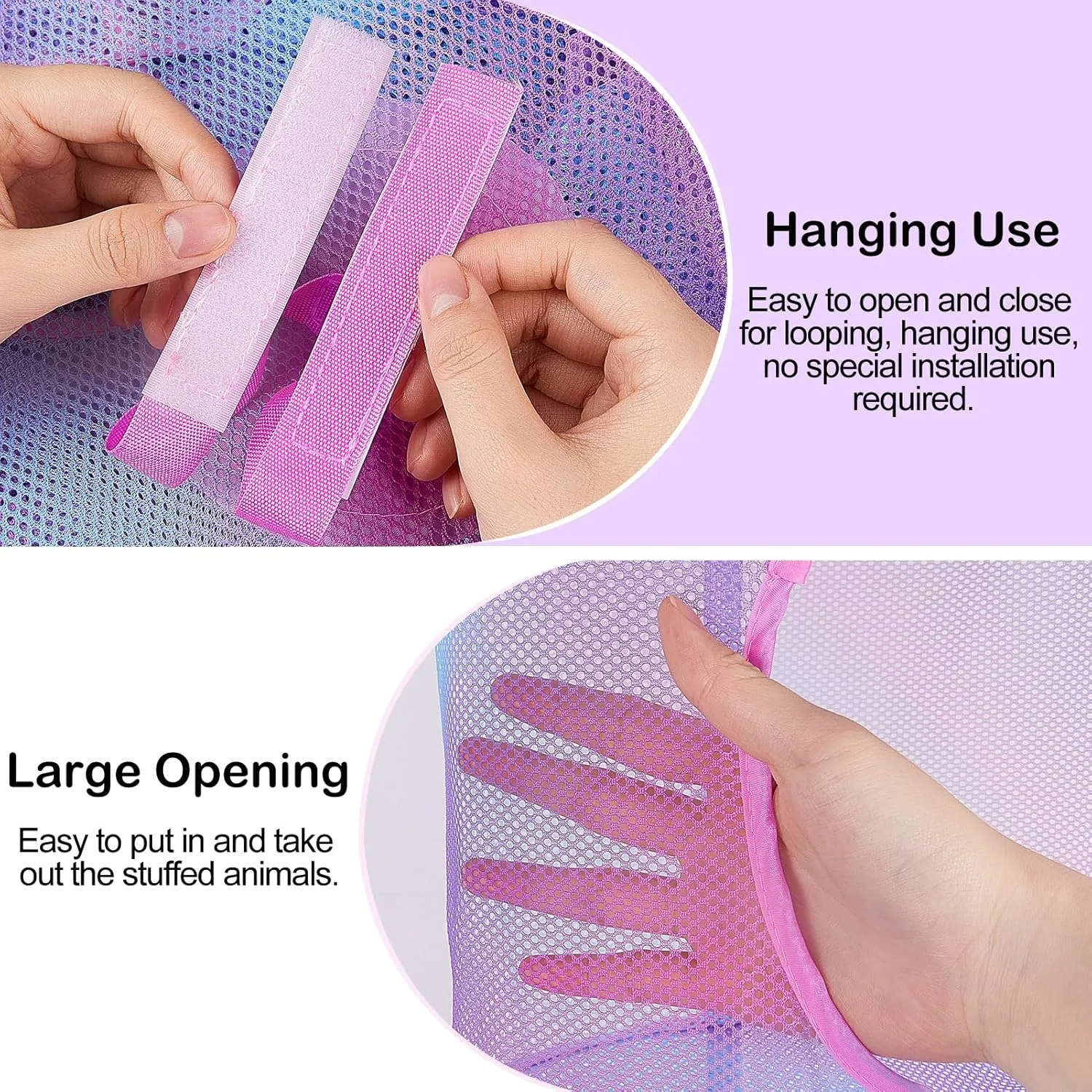 Basumee Stuffed Animals Net or Hammock 2 Pcs Stuffed Animals Storage Toy Net Hammock for Plushies Storage Organizer Mesh Kids Girls Room Decor, Blue and Purple, 5 Tiers