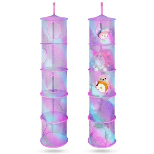 Basumee Stuffed Animals Net or Hammock 2 Pcs Stuffed Animals Storage Toy Net Hammock for Plushies Storage Organizer Mesh Kids Girls Room Decor, Blue and Purple, 5 Tiers