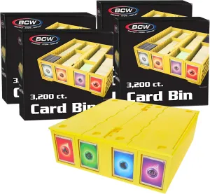 BCW Collectible Card Bin - Yellow | Holds 3200 Cards | Includes 4 Card Storage Partitions - Pack of 4