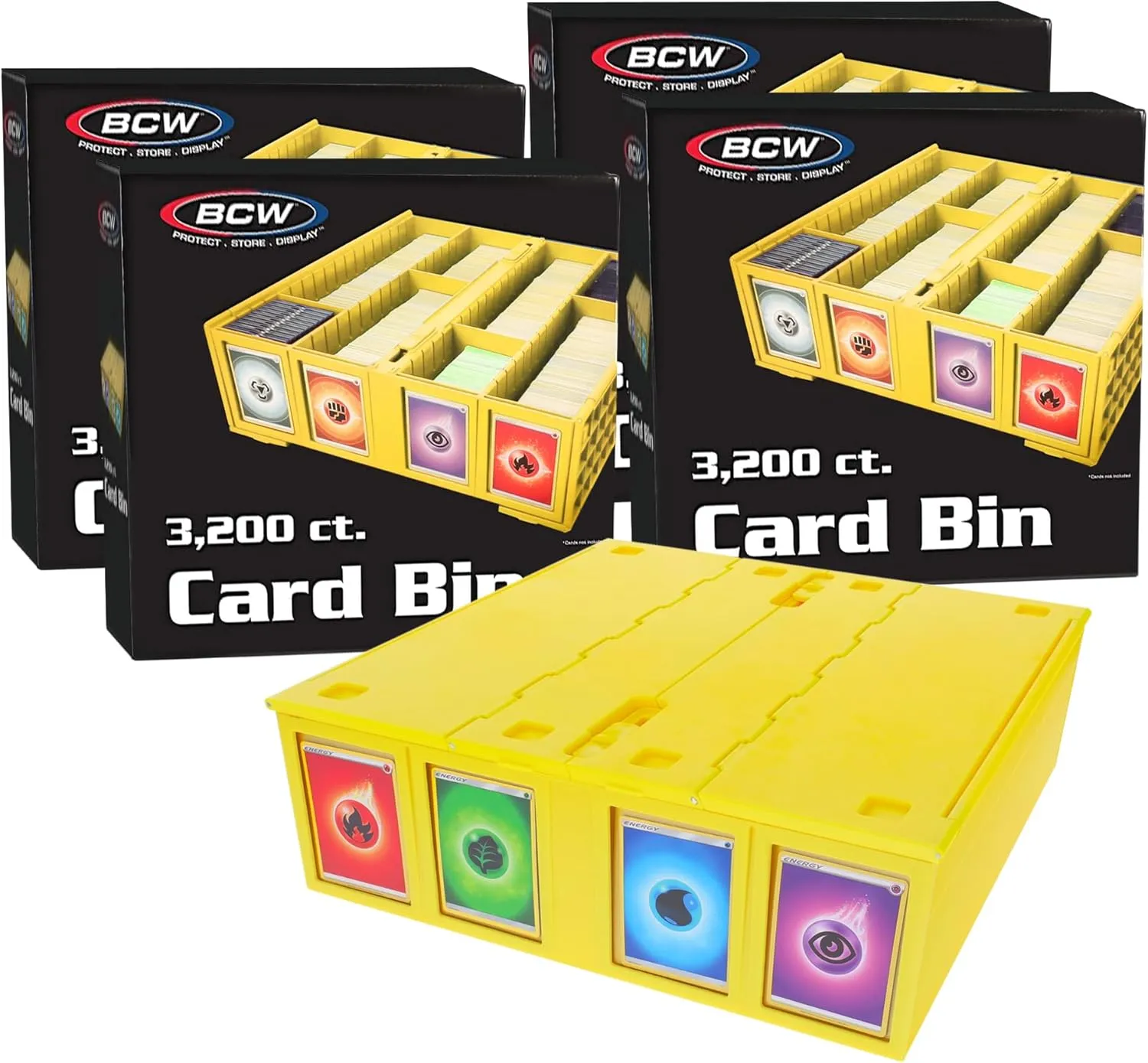 BCW Collectible Card Bin - Yellow | Holds 3200 Cards | Includes 4 Card Storage Partitions - Pack of 4