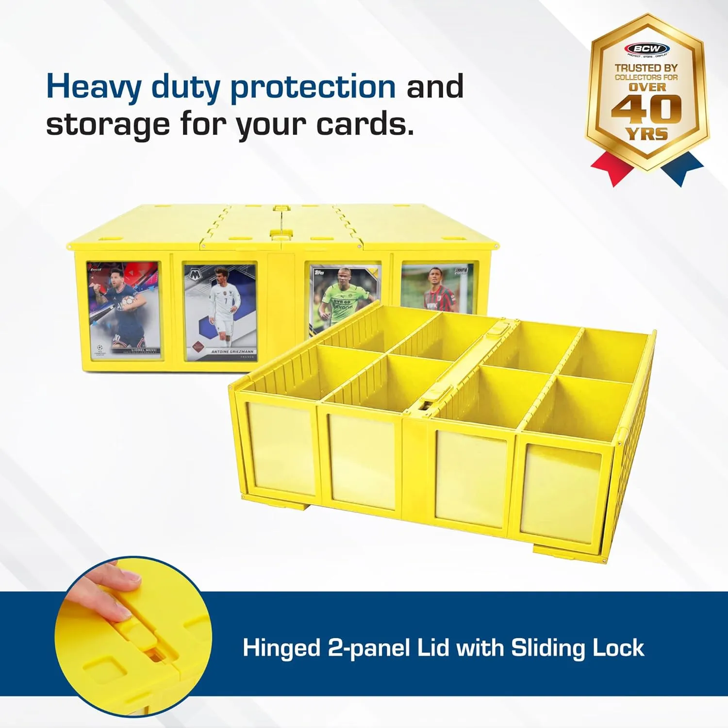 BCW Collectible Card Bin - Yellow | Holds 3200 Cards | Includes 4 Card Storage Partitions - Pack of 4