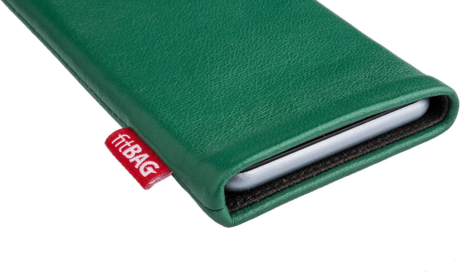 Beat Green Custom Tailored Sleeve for Mobistel Cynus E1. Fine Nappa Leather Pouch with Integrated Microfibre Lining for Display Cleaning