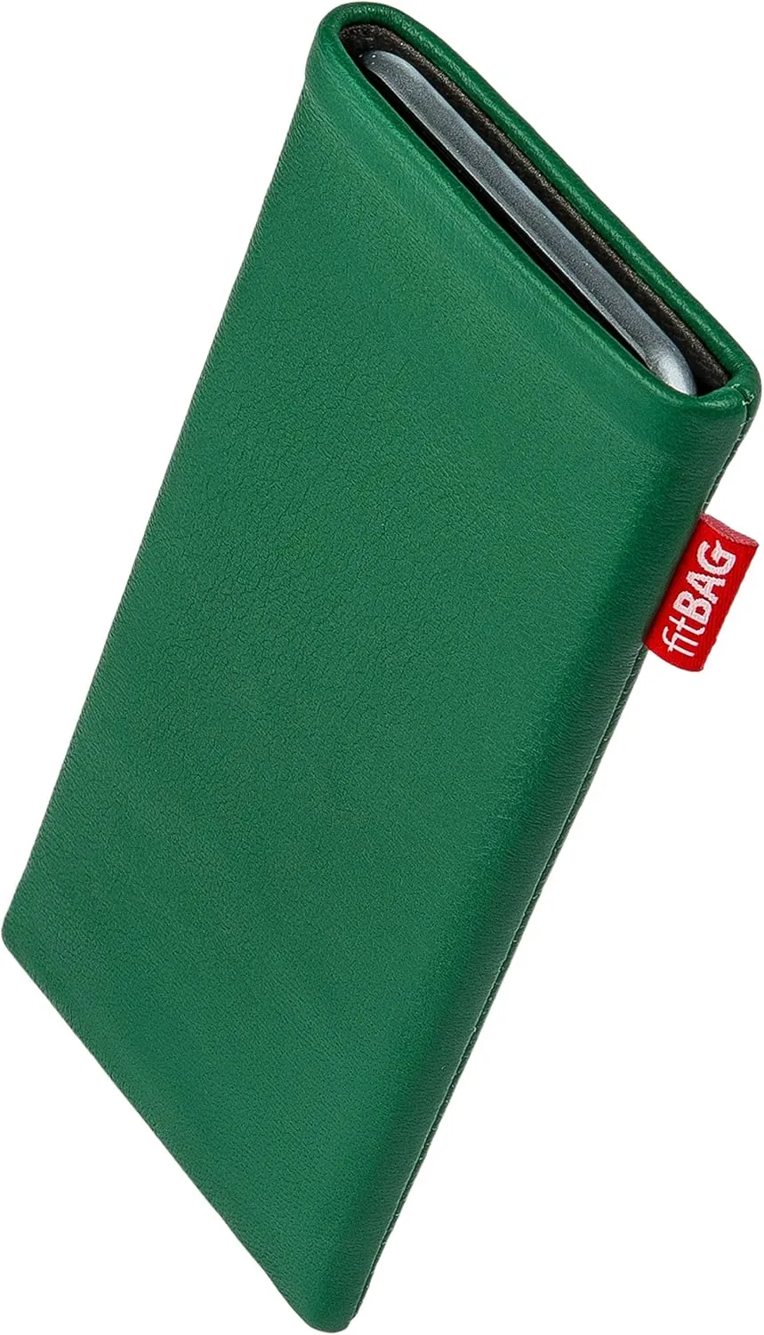 Beat Green Custom Tailored Sleeve for Mobistel Cynus E1. Fine Nappa Leather Pouch with Integrated Microfibre Lining for Display Cleaning