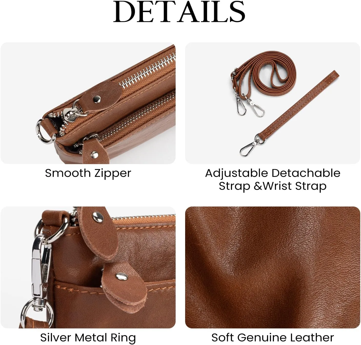 befen Genuine Leather Wristlet Clutch Wallet Purses with RFID Blocking, Small Crossbody Bags Shoulder Handbag for Women