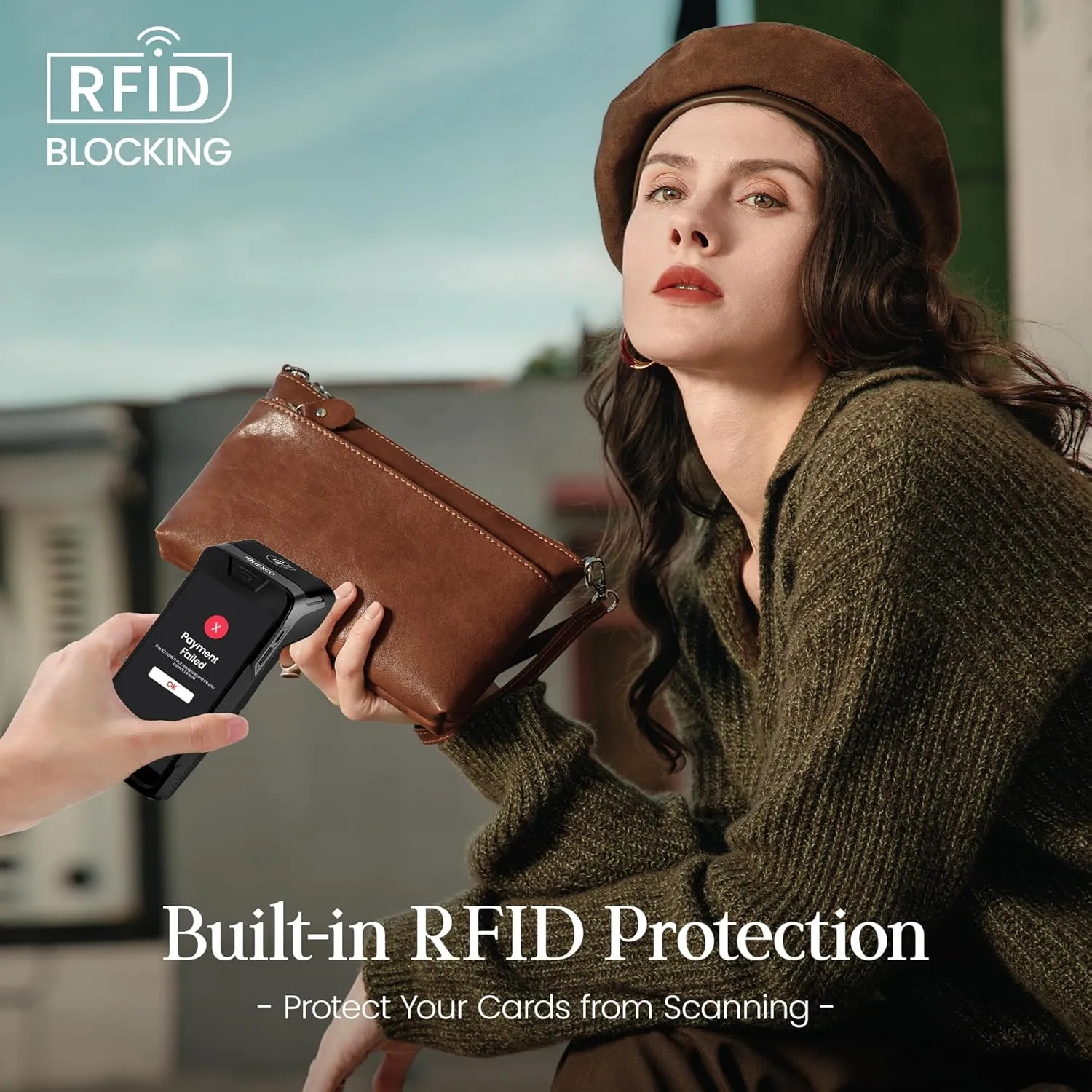 befen Genuine Leather Wristlet Clutch Wallet Purses with RFID Blocking, Small Crossbody Bags Shoulder Handbag for Women