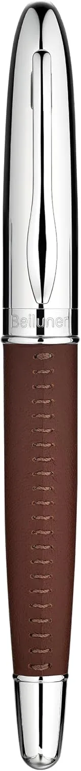BEILUNER 318 Luxury Leather Pen, Hand-Stitched Premium Leather, Chrome-Plated Finish, Schmidt Ink Refill, Fancy Rollerball Pen Gift Set for Men & Women, Executive Writing, Nice Designer pen