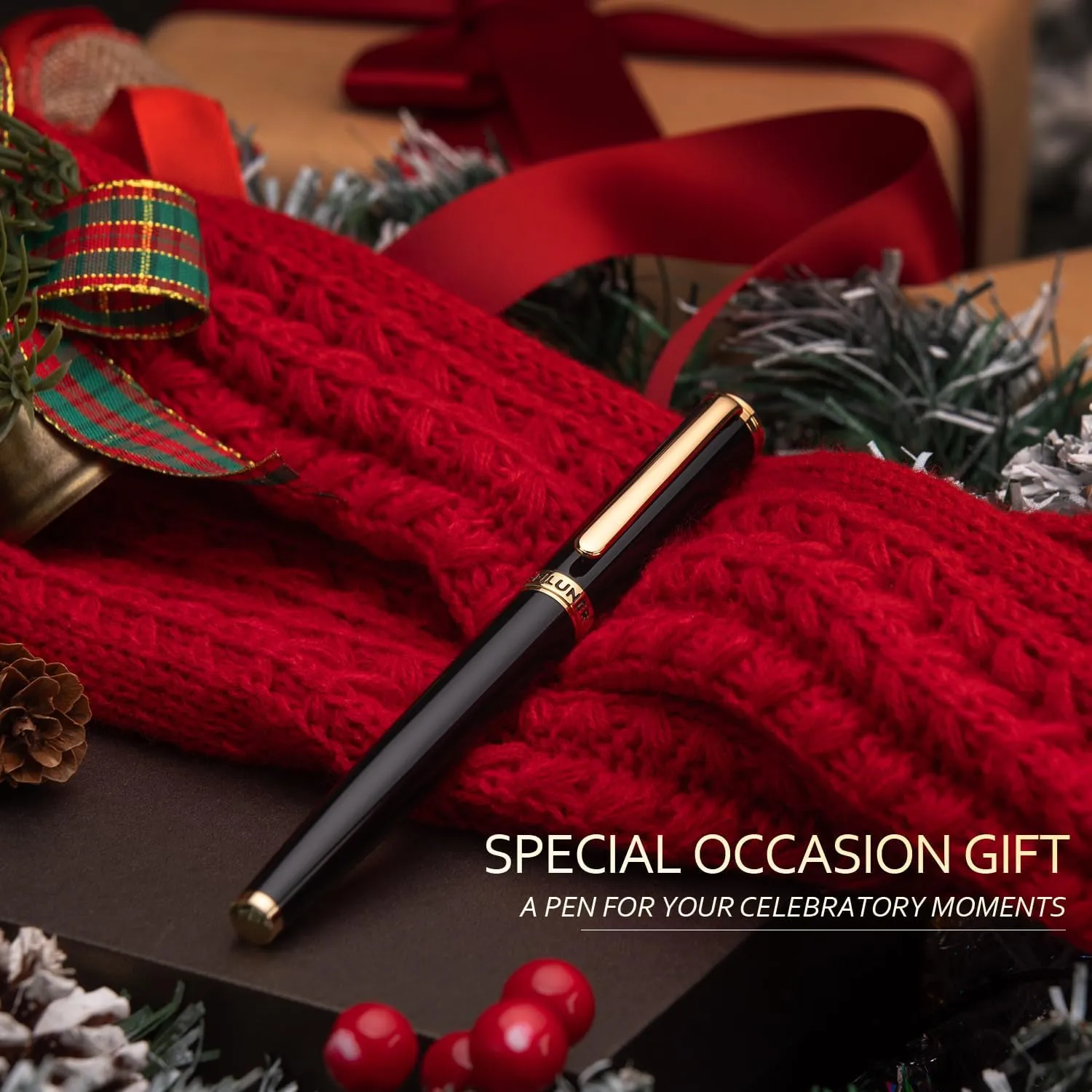 BEILUNER Black Fountain Pen,Stunning Luxury Piano Lacquer,24K Gilded Nib(Medium),Gorgeous 24K Gold Finish,German Schneider Converter, Gift for Men&Women-Elegant, Reliable,Professional Pens for Writing