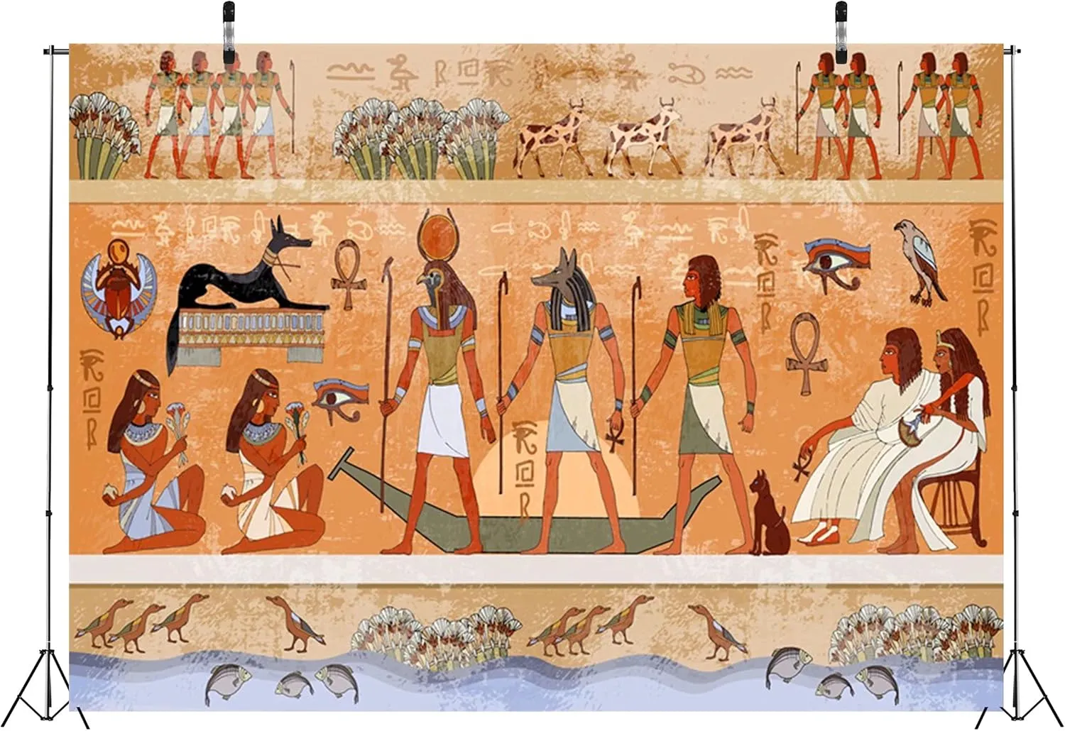BELECO 8x6ft Fabric Egyptian Backdrop Ancient Egypt Scene Mythology Godsand Pharaohs Hieroglyphic Temple Murals Phtography Backdrop for Party Decorations Supplies Photoshoot Photo Background Props