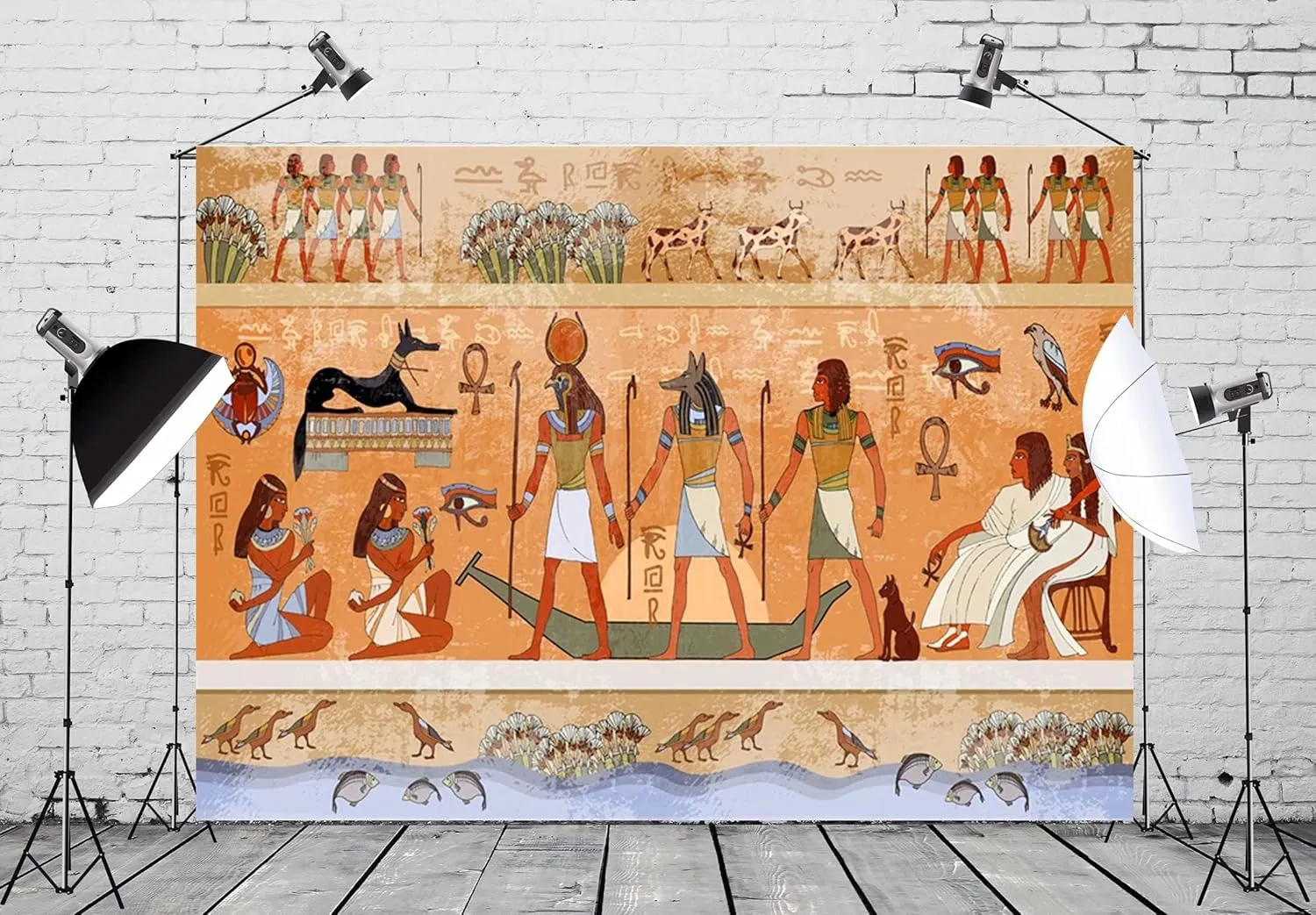BELECO 8x6ft Fabric Egyptian Backdrop Ancient Egypt Scene Mythology Godsand Pharaohs Hieroglyphic Temple Murals Phtography Backdrop for Party Decorations Supplies Photoshoot Photo Background Props