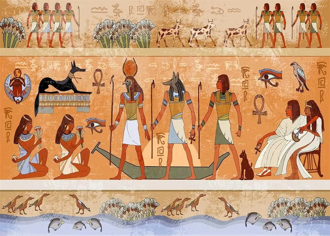 BELECO 8x6ft Fabric Egyptian Backdrop Ancient Egypt Scene Mythology Godsand Pharaohs Hieroglyphic Temple Murals Phtography Backdrop for Party Decorations Supplies Photoshoot Photo Background Props