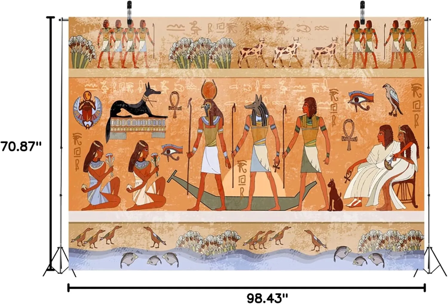 BELECO 8x6ft Fabric Egyptian Backdrop Ancient Egypt Scene Mythology Godsand Pharaohs Hieroglyphic Temple Murals Phtography Backdrop for Party Decorations Supplies Photoshoot Photo Background Props