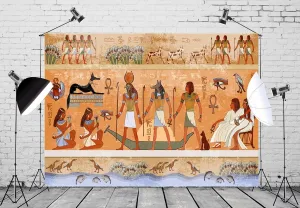 BELECO 8x6ft Fabric Egyptian Backdrop Ancient Egypt Scene Mythology Godsand Pharaohs Hieroglyphic Temple Murals Phtography Backdrop for Party Decorations Supplies Photoshoot Photo Background Props