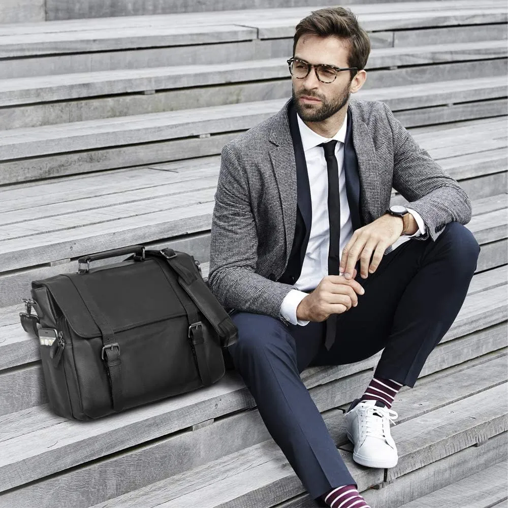 Bellino Marshall Leather Briefcase, Black, One Size