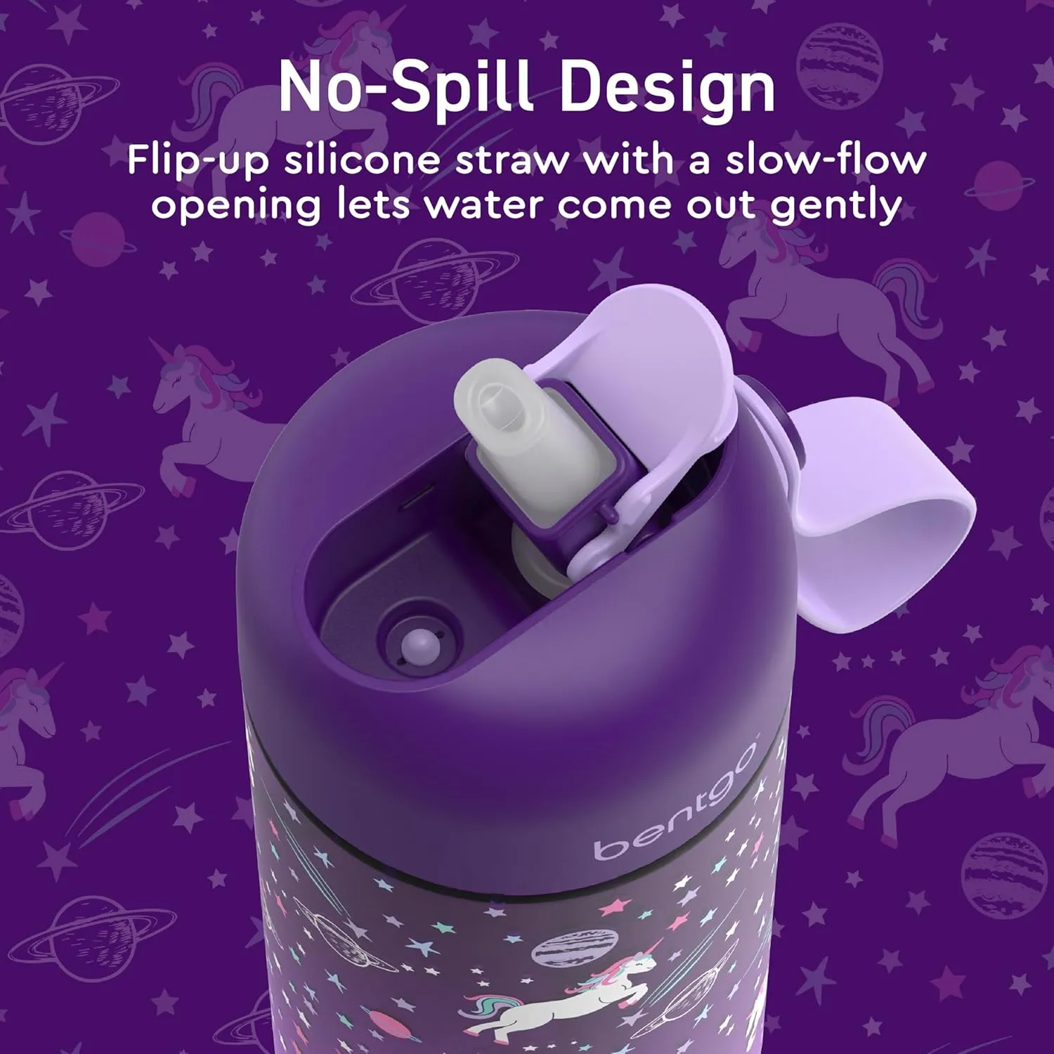 Bentgo Kids Water Bottle - Leak-Proof, Durable Tritan, BPA-Free 15 oz. Cup for Kids/Toddlers Ages 3 , Safe Sip Spout, Carrying Handle, & Dishwasher Safe for School, Sports, Daycare & Camp (Unicorn)