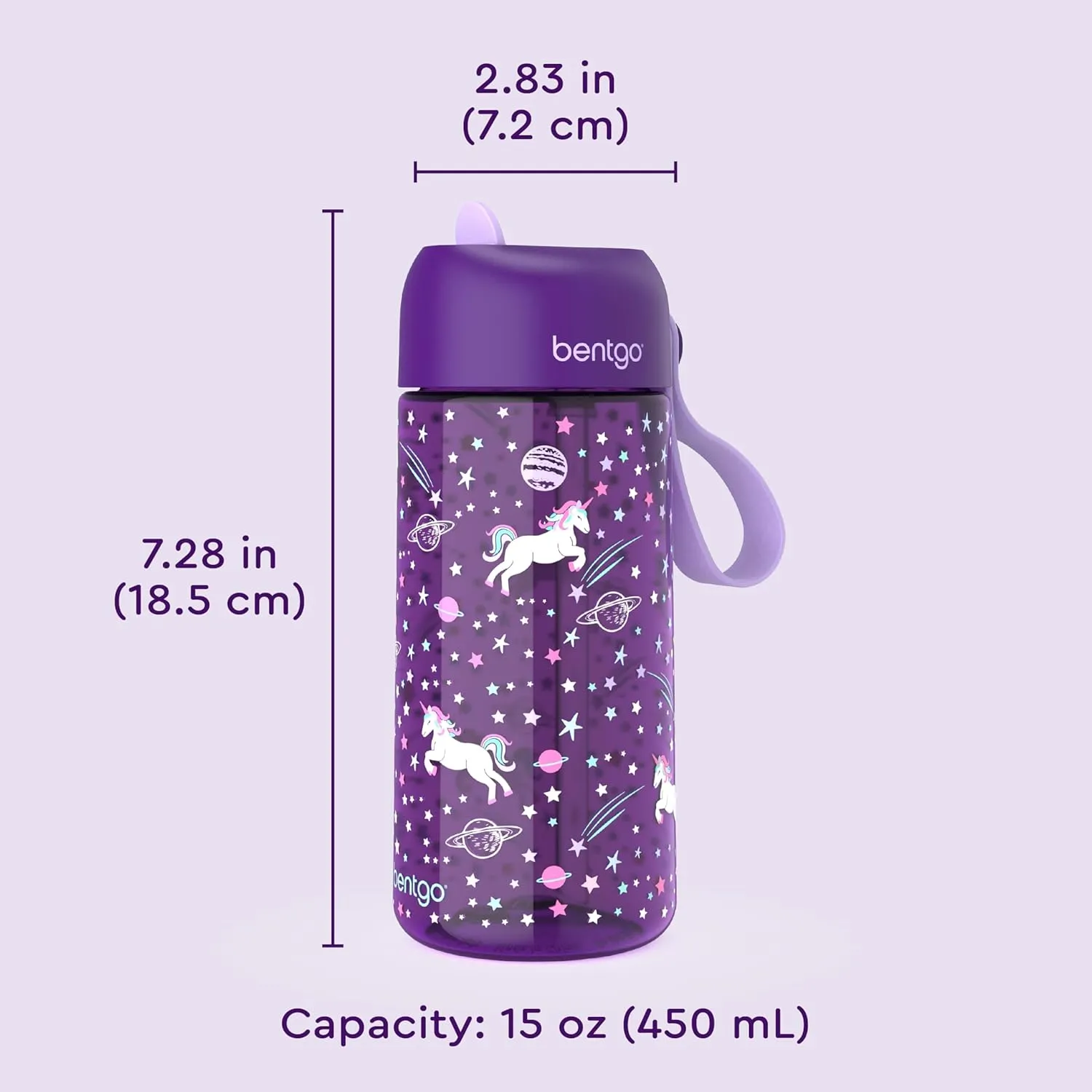 Bentgo Kids Water Bottle - Leak-Proof, Durable Tritan, BPA-Free 15 oz. Cup for Kids/Toddlers Ages 3 , Safe Sip Spout, Carrying Handle, & Dishwasher Safe for School, Sports, Daycare & Camp (Unicorn)