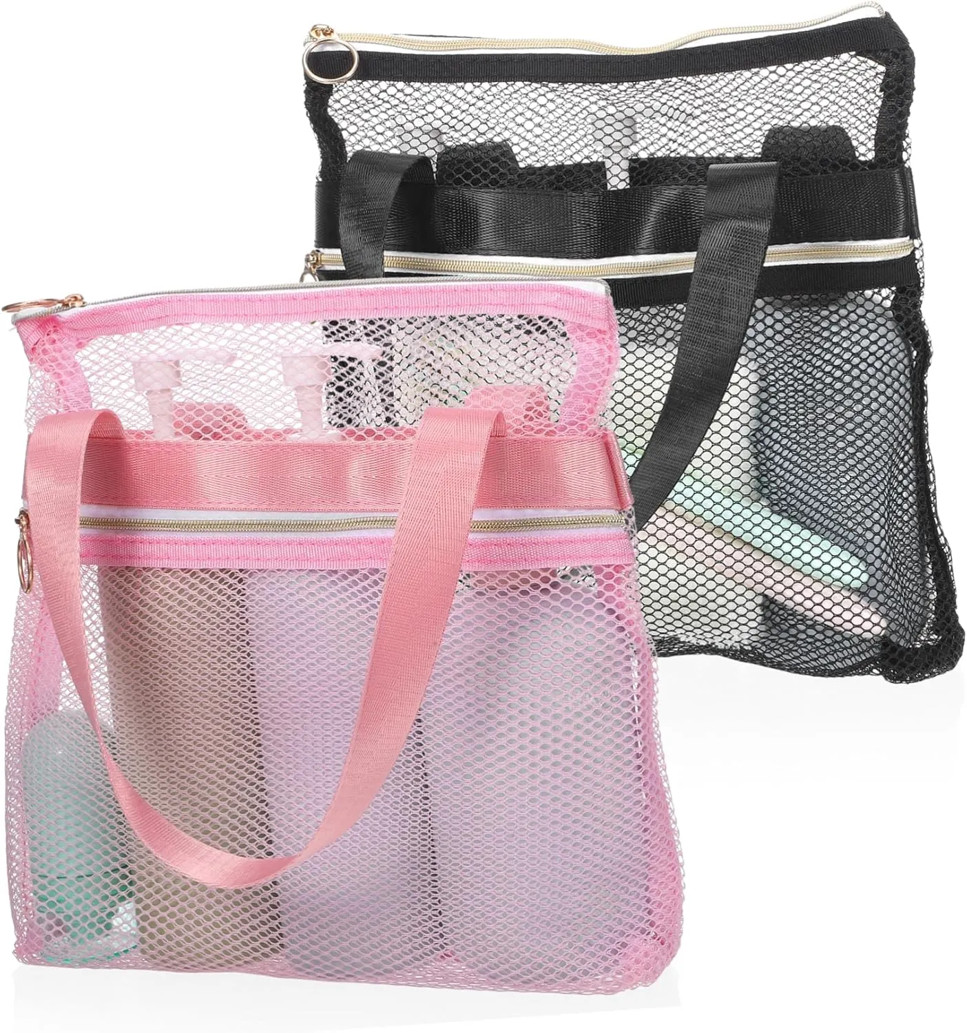 BESPORTBLE 2 Pcs Portable Mesh Shower Toiletries Tote with Zipper for Travel Gym Camping Dorm Beach Capacity Durable Design Quick Drying Ventilated Storage