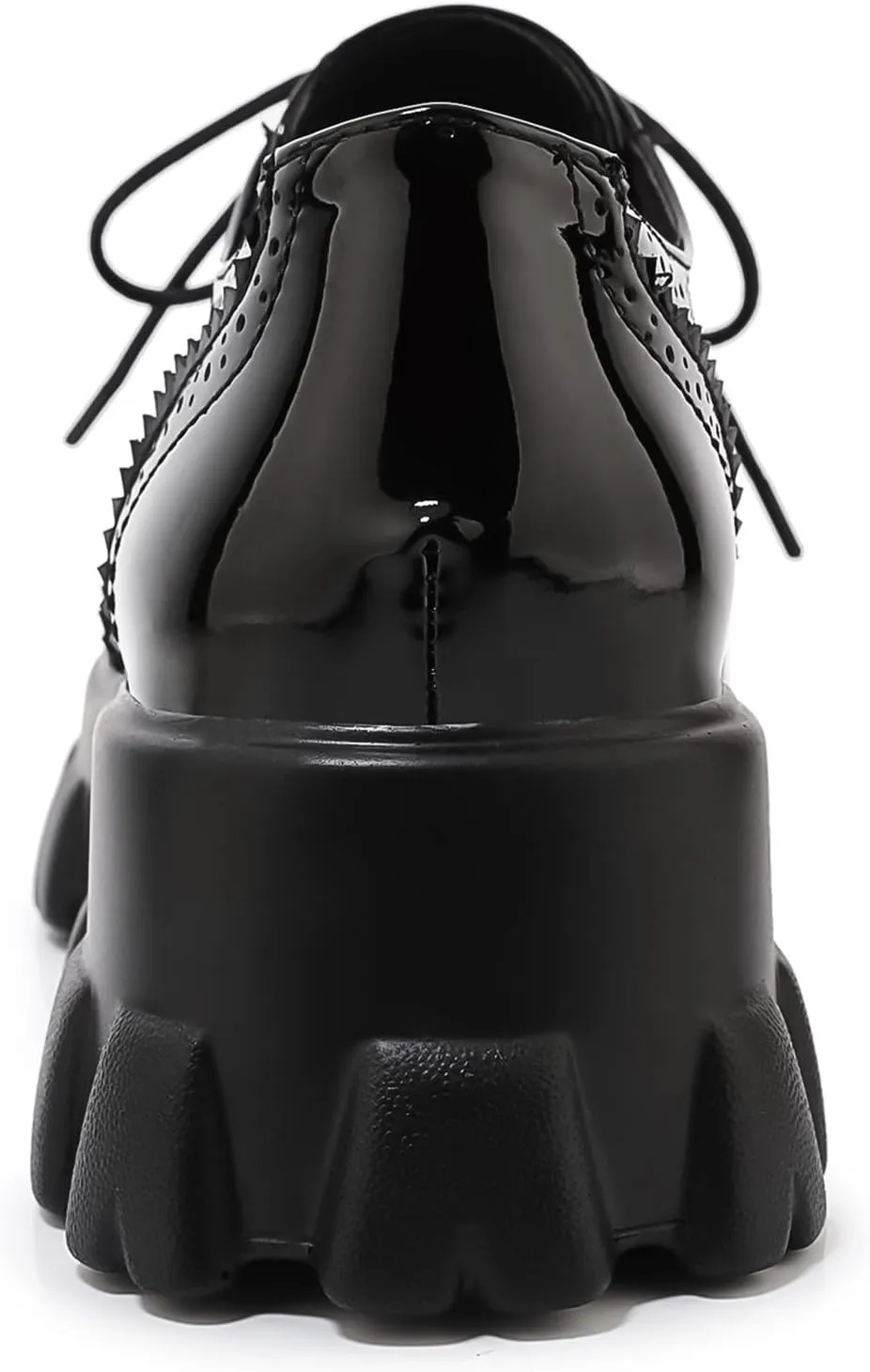 Betastella Women's Patent Leather Oxfords Chunky Heels Lace Up Brogue Shoes
