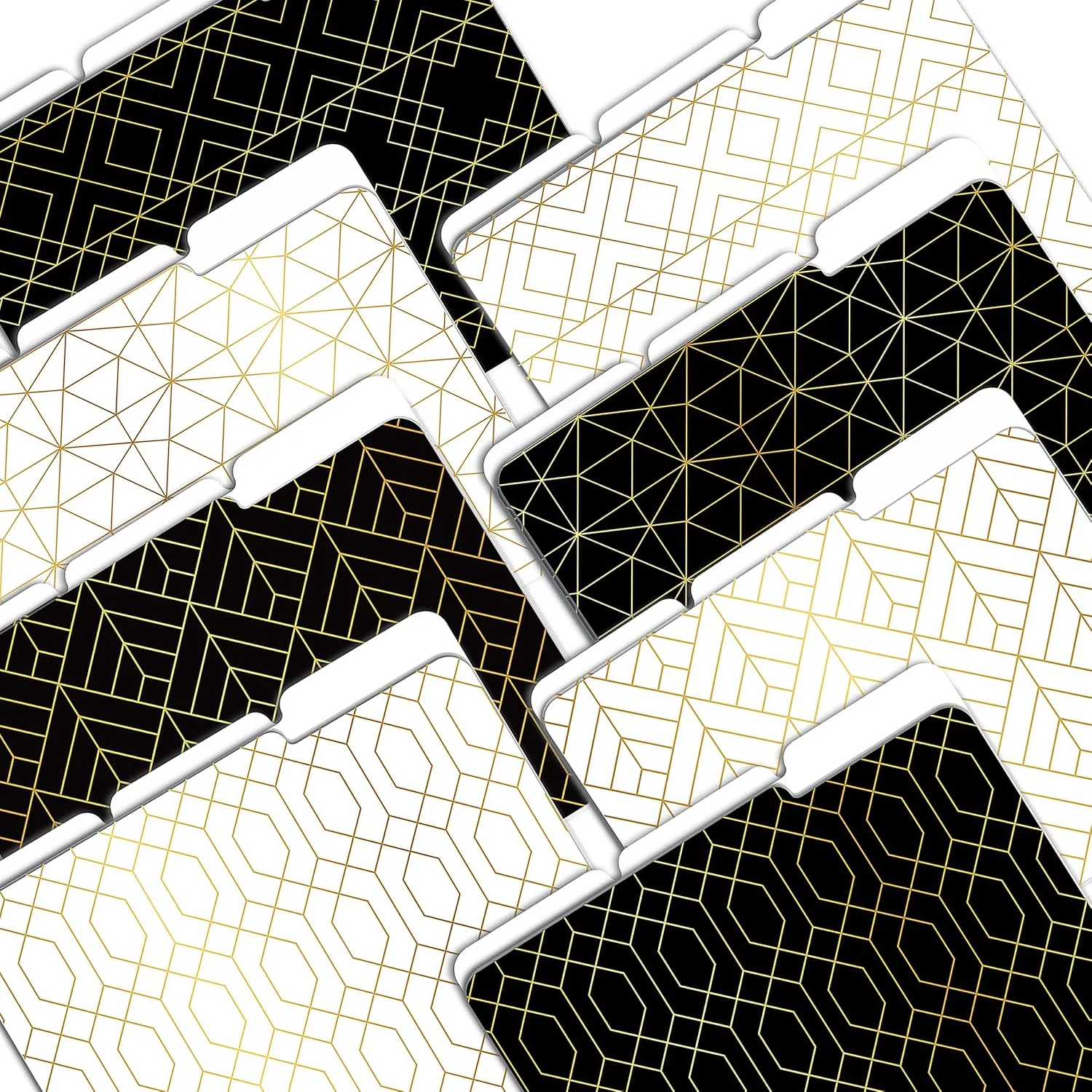 Better Office Products Decorative File Folders, 24 Pack, 8 Designs (4 Black & 4 White) Heavyweight, Letter Size (9.5" x 11.5") with 1/3 Cut Tab, Geometric Gold Foil Designs, Fashion Folders