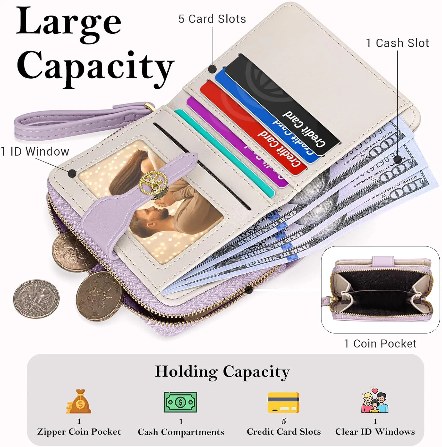 BIAOTIE Bow Women's Wallet Cute Bifold Zipper Around Wallet for Women RFID Credit Card Holder Purse for Ladies Aesthetic Leather Card Holder Purse