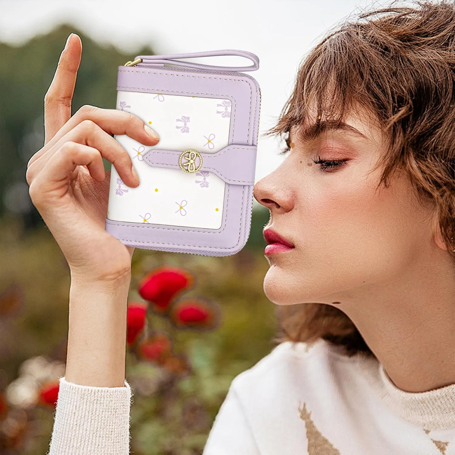 BIAOTIE Bow Women's Wallet Cute Bifold Zipper Around Wallet for Women RFID Credit Card Holder Purse for Ladies Aesthetic Leather Card Holder Purse