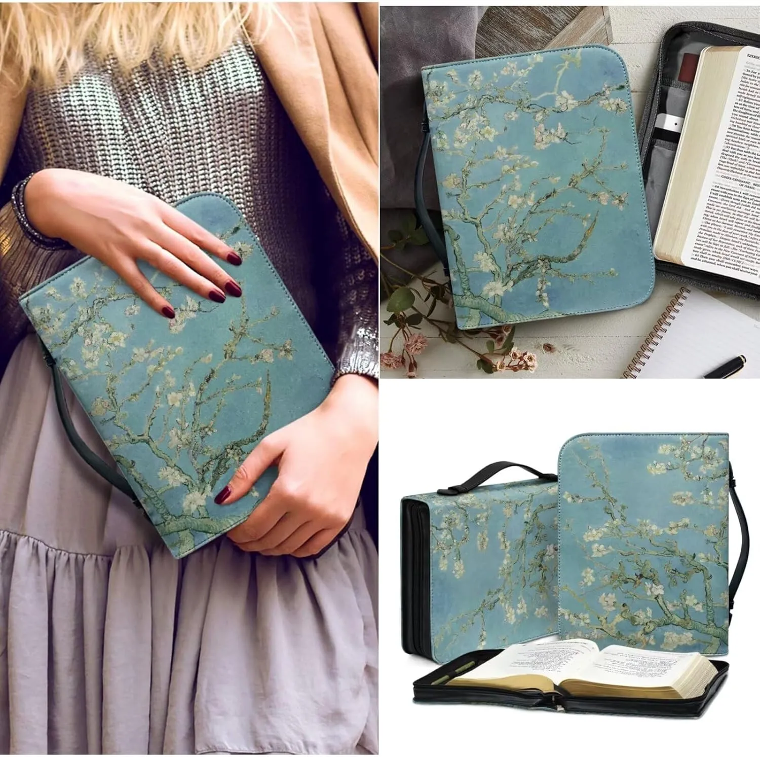 Bible Case for Women Bible Cover Christian Print PU Bible Bag with Bookmark Bible Carrying Case Bible Cover Case