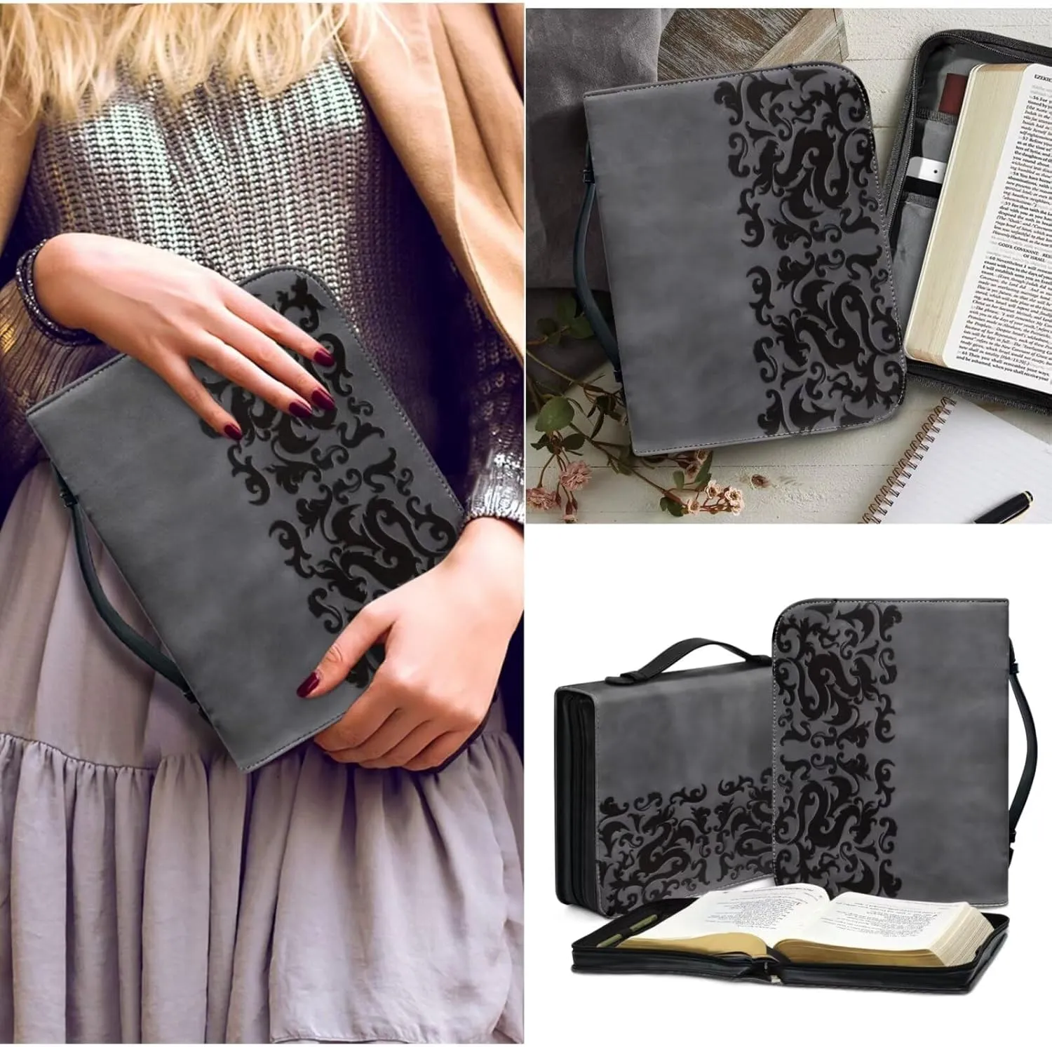 Bible Case for Women Bible Cover Christian Print PU Bible Bag with Bookmark Bible Carrying Case Bible Cover Case