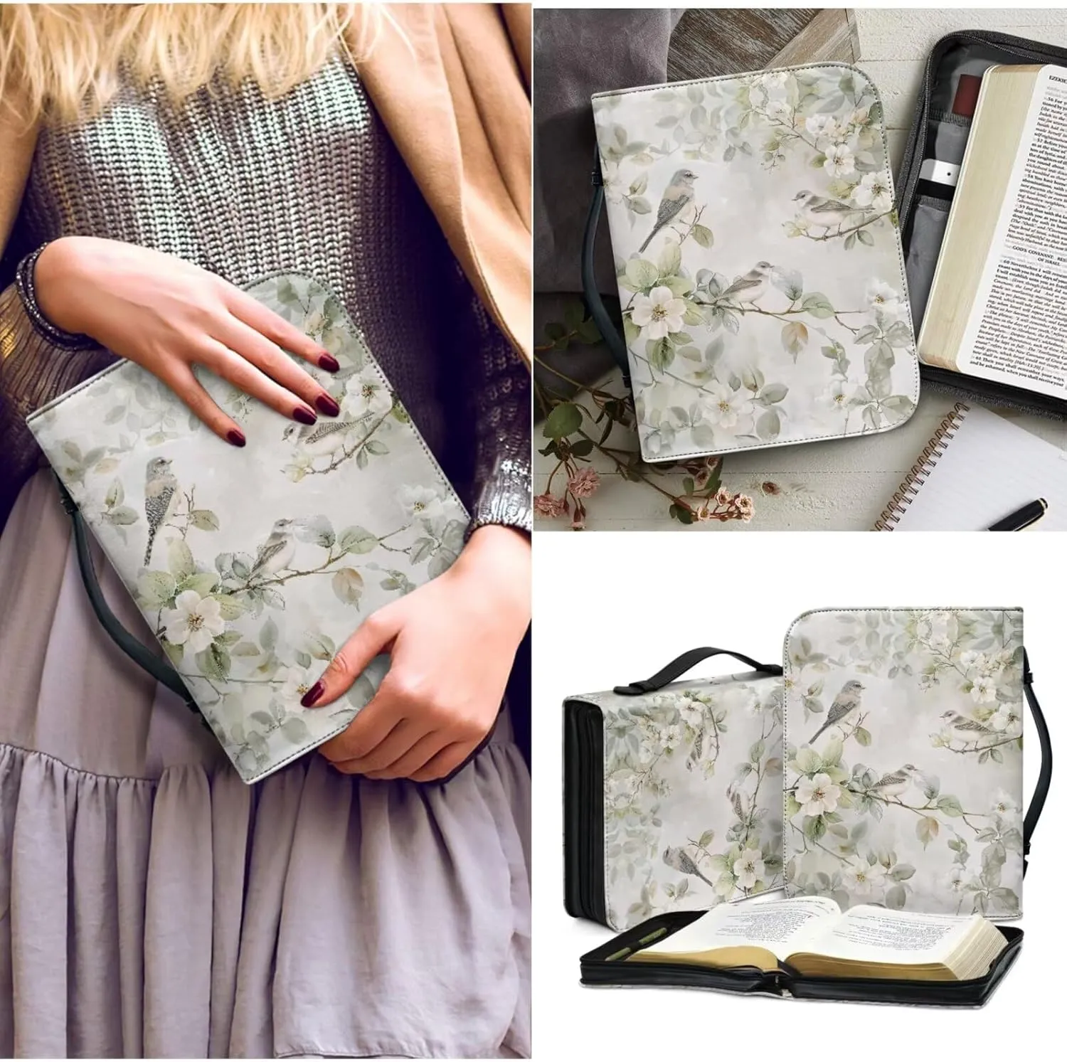 Bible Case for Women Bible Cover Christian Print PU Bible Bag with Bookmark Bible Carrying Case Bible Cover Case