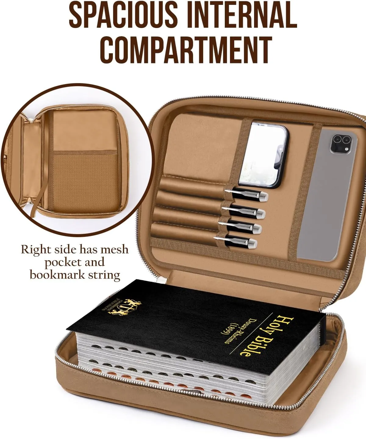 Bible Cover - Bible Case with Durable Handle, Men's Carrying Book Case Church Bag Bible, Fits Bibles up to 8.5" x 6.5", Protective with Zippered Pocket, Ideal for Father's Gift, Christian Gift
