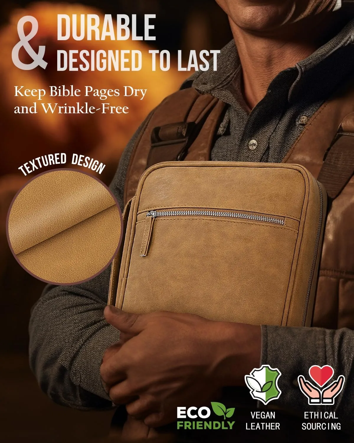 Bible Cover - Bible Case with Durable Handle, Men's Carrying Book Case Church Bag Bible, Fits Bibles up to 8.5" x 6.5", Protective with Zippered Pocket, Ideal for Father's Gift, Christian Gift