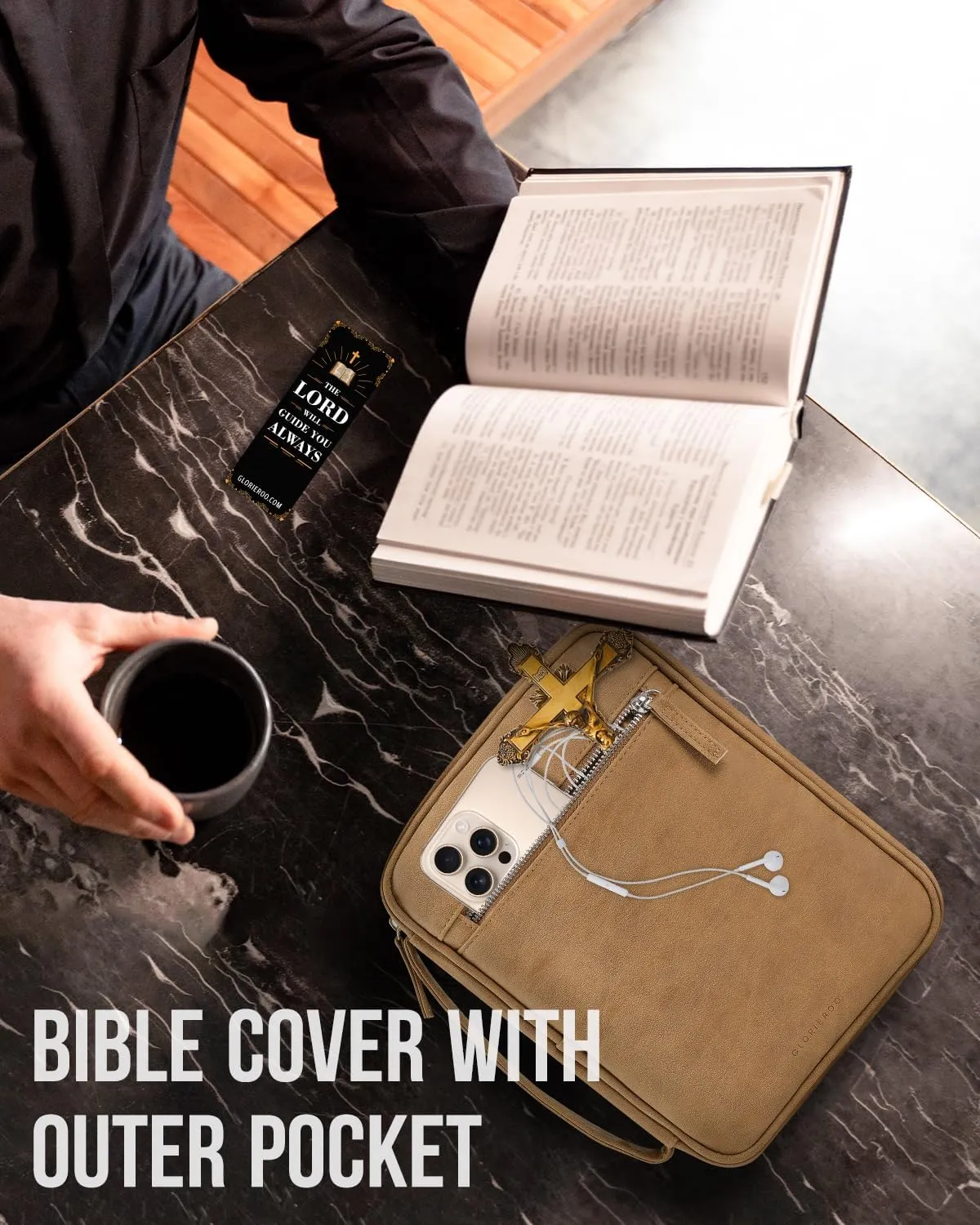 Bible Cover - Bible Case with Durable Handle, Men's Carrying Book Case Church Bag Bible, Fits Bibles up to 8.5" x 6.5", Protective with Zippered Pocket, Ideal for Father's Gift, Christian Gift