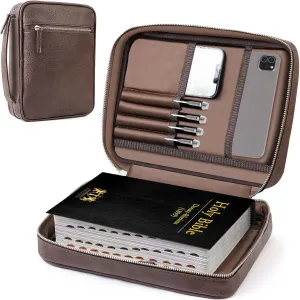 Bible Cover - Bible Case with Durable Handle, Men's Carrying Book Case Church Bag Bible, Fits Bibles up to 9.75" x 7.5", Protective with Zippered Pocket, Ideal for Father's Gift, Christian Gift
