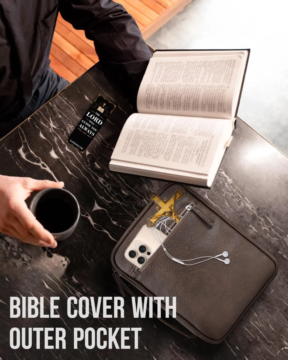 Bible Cover - Bible Case with Durable Handle, Men's Carrying Book Case Church Bag Bible, Fits Bibles up to 9.75" x 7.5", Protective with Zippered Pocket, Ideal for Father's Gift, Christian Gift