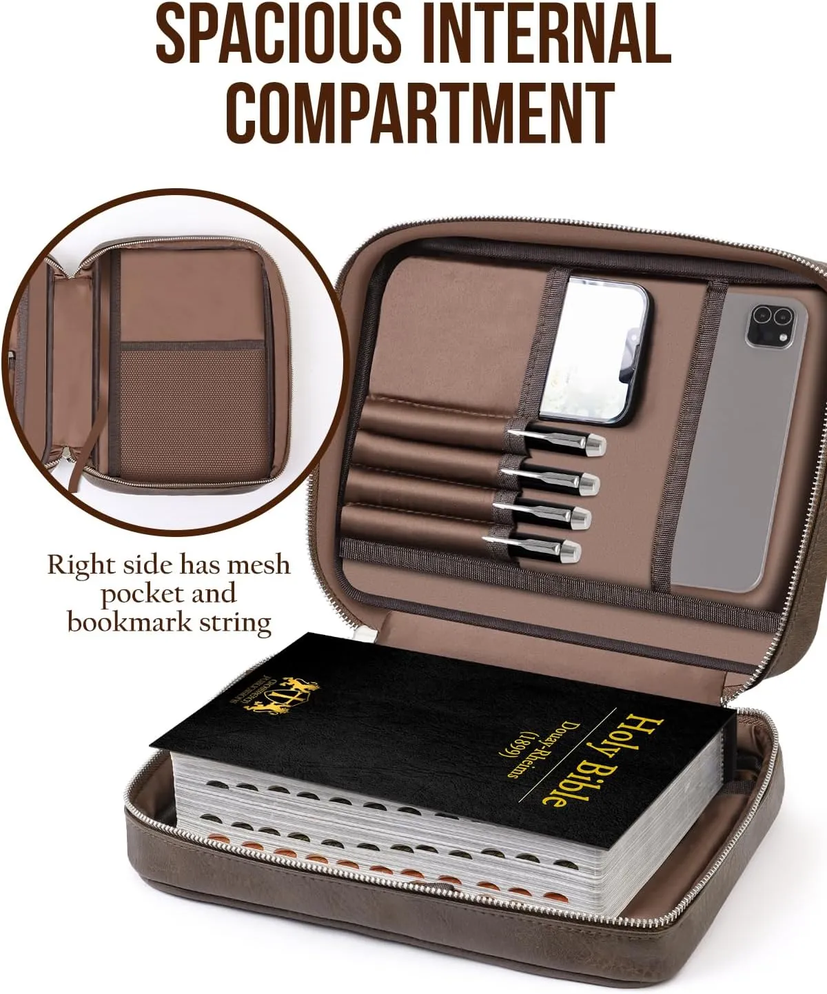 Bible Cover - Bible Case with Durable Handle, Men's Carrying Book Case Church Bag Bible, Fits Bibles up to 9.75" x 7.5", Protective with Zippered Pocket, Ideal for Father's Gift, Christian Gift