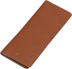Bifold Long Tall Wallet for Men, RFID Handmade with 22 Card Slots, 4 Bill Compartments & 1 Zippered Pocket, Leather Men’s Wallet, Minimalist Plaid Cognac, 3.5” W x 8” H x 0.25