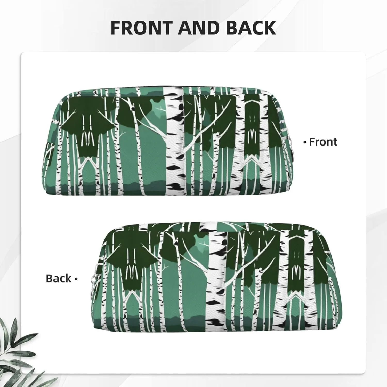 Birch Trees Print Large Capacity Pencil Case,Pencil Pouch With Zipper, Durable Leather Pen Bag For Office, Travel