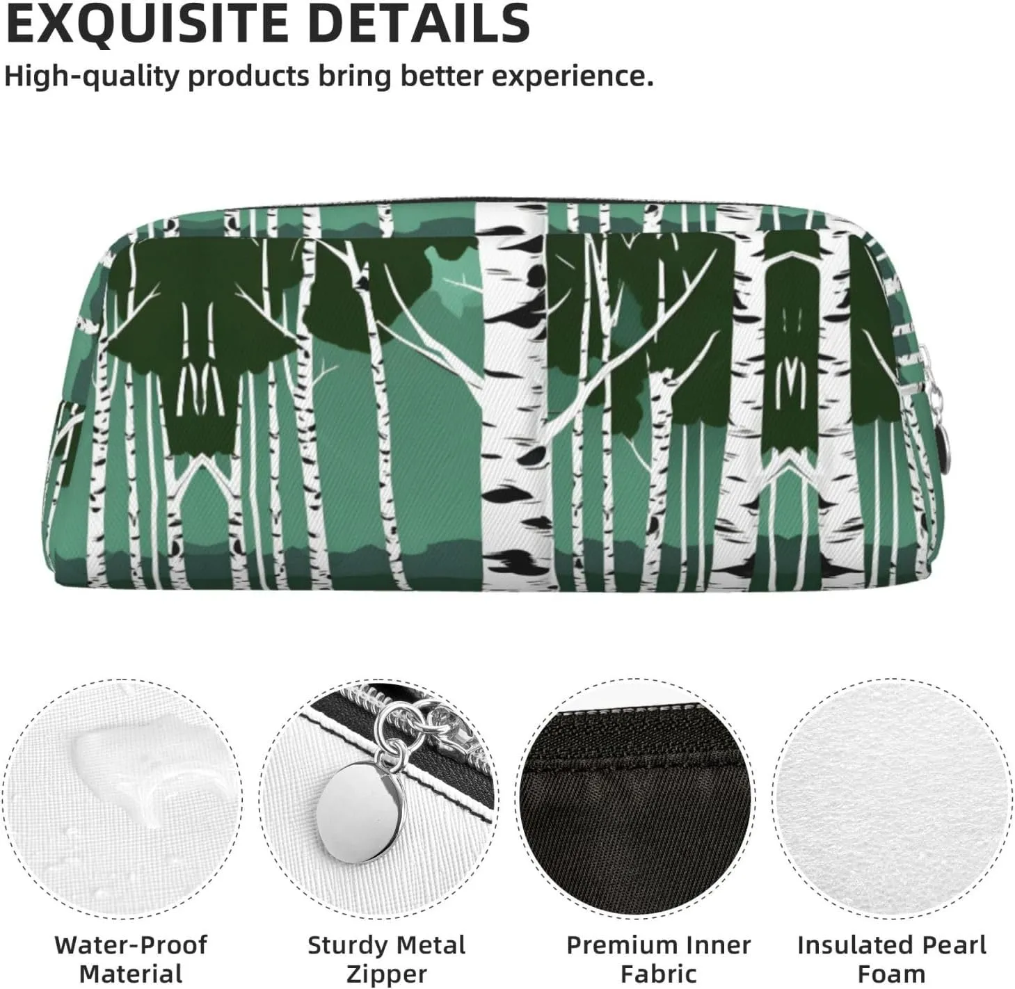 Birch Trees Print Large Capacity Pencil Case,Pencil Pouch With Zipper, Durable Leather Pen Bag For Office, Travel