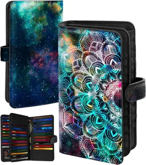 Bistup 【46 Slots Credit Card Holder for Women Ladies Female Teen Girls Rfid Genuine Leather Cardholder Large Capacity Size Big Billfold Wallets Boho Cute Girly Aesthetic Print Unique