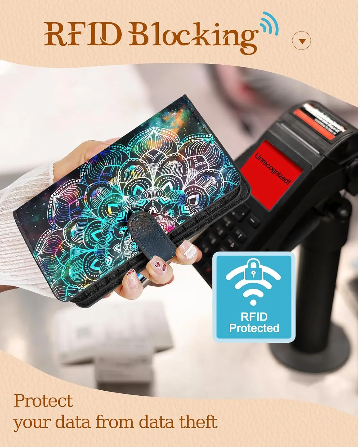 Bistup 【46 Slots Credit Card Holder for Women Ladies Female Teen Girls Rfid Genuine Leather Cardholder Large Capacity Size Big Billfold Wallets Boho Cute Girly Aesthetic Print Unique