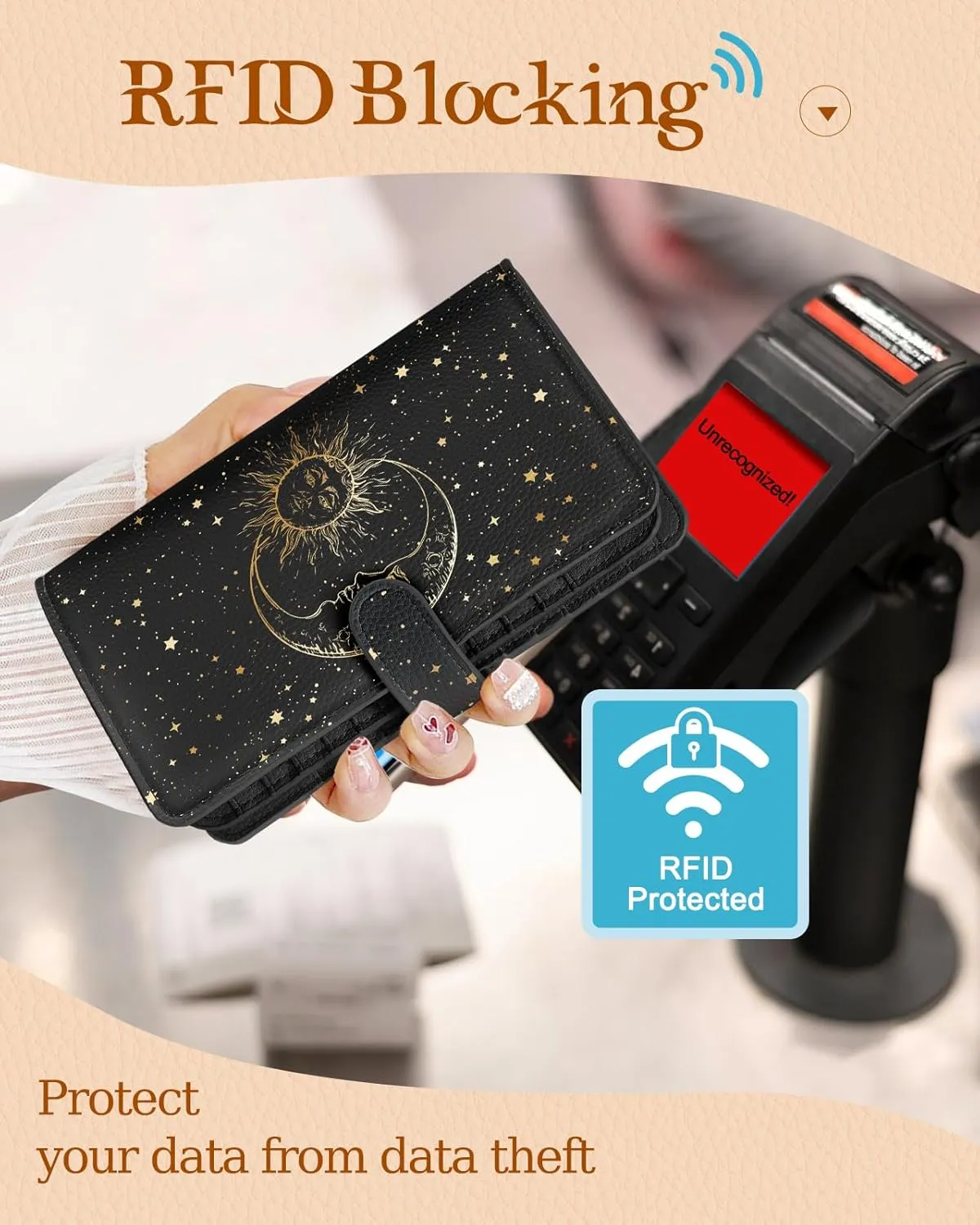 Bistup 【46 Slots Credit Card Holder for Women Ladies Female Teen Girls Rfid Genuine Leather Cardholder Large Capacity Size Big Billfold Wallets Sun and Moon Cute Girly Aesthetic Print Unique