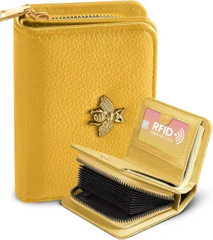 Bistup Credit Card Holder Wallet for Women Cute Leather Ladies Teen Girls Female Cardholder Wallets Accordion Purse Small Medium Aesthetic Print Yellow Unique Modern Design Rfid Zipper Around
