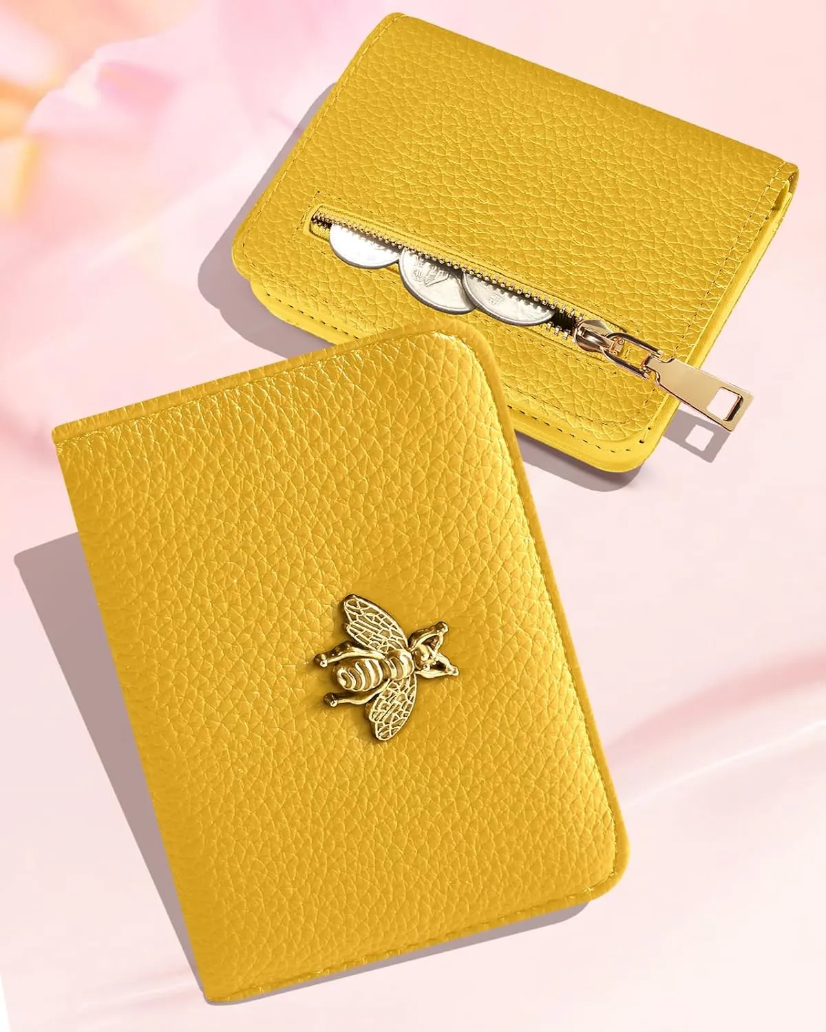 Bistup Credit Card Holder Wallet for Women Cute Leather Ladies Teen Girls Female Cardholder Wallets Accordion Purse Small Medium Aesthetic Print Yellow Unique Modern Design Rfid Zipper Around